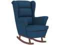 Rocking chair with wooden legs and footstool, Blue Velvet