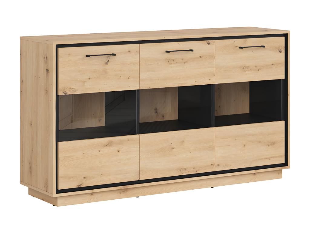 Greenchez Wood and Black 3-Door Glass Sideboard