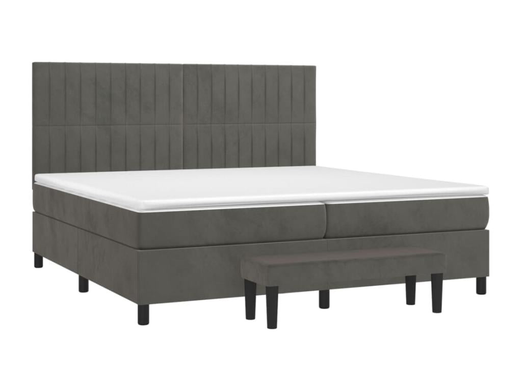 Upholstered bed base and mattress, Dark Grey, 200x200cm, Velvet