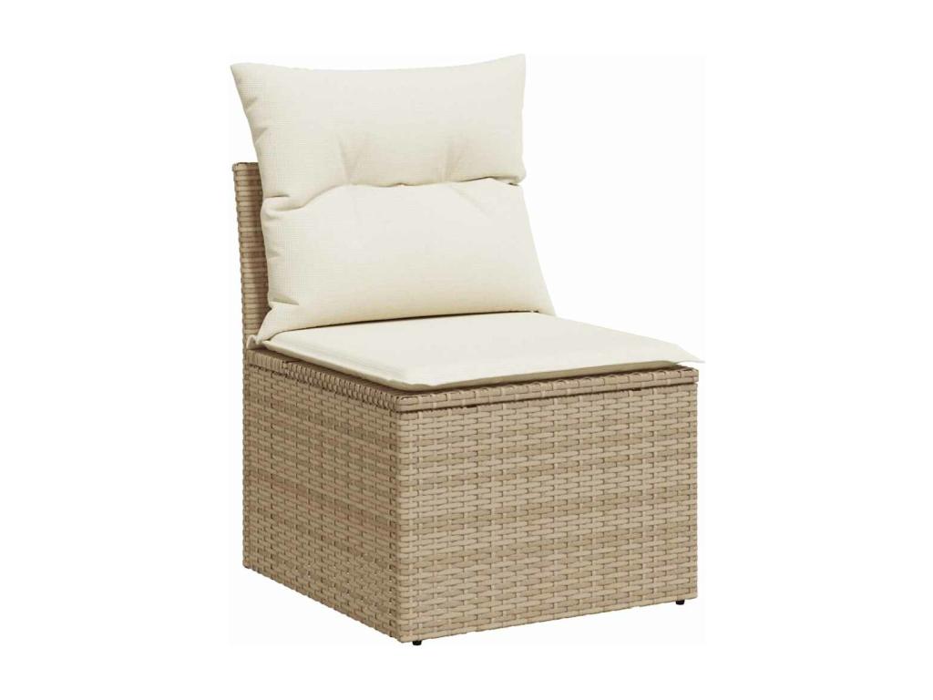 5-piece garden furniture set with cushions, beige woven resin