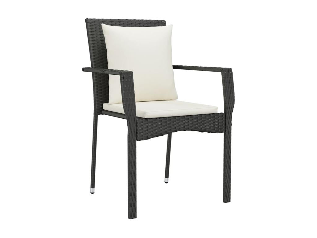 5-piece garden dining set with cushions, black woven resin