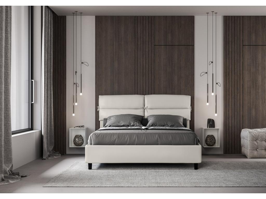 Vertchez white faux leather double lift-up storage bed 160x190