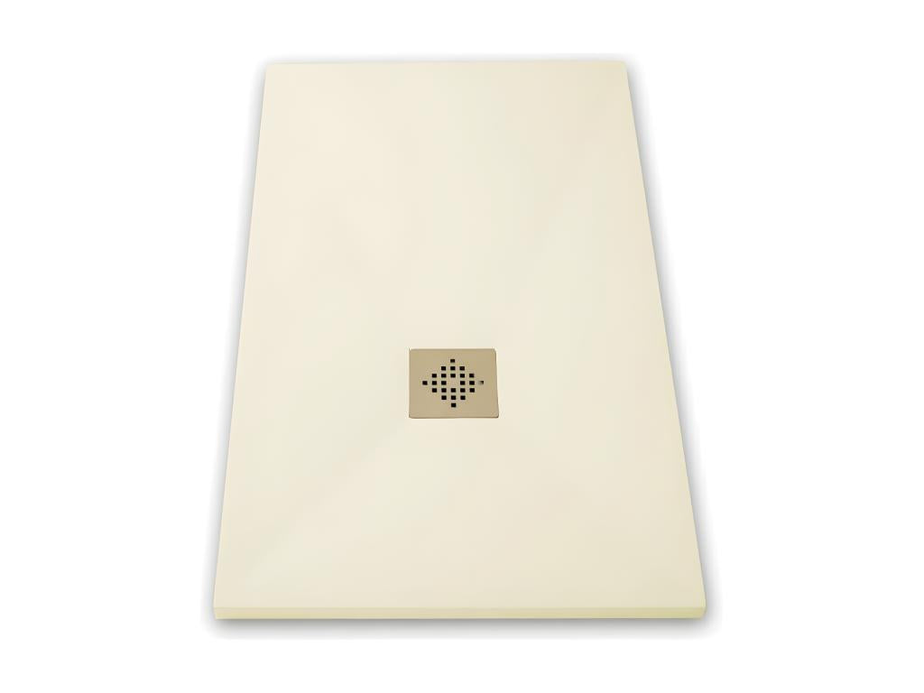 Extra-flat 70x140 cm PURE shower tray in beige slate-effect resin with beige drain cover