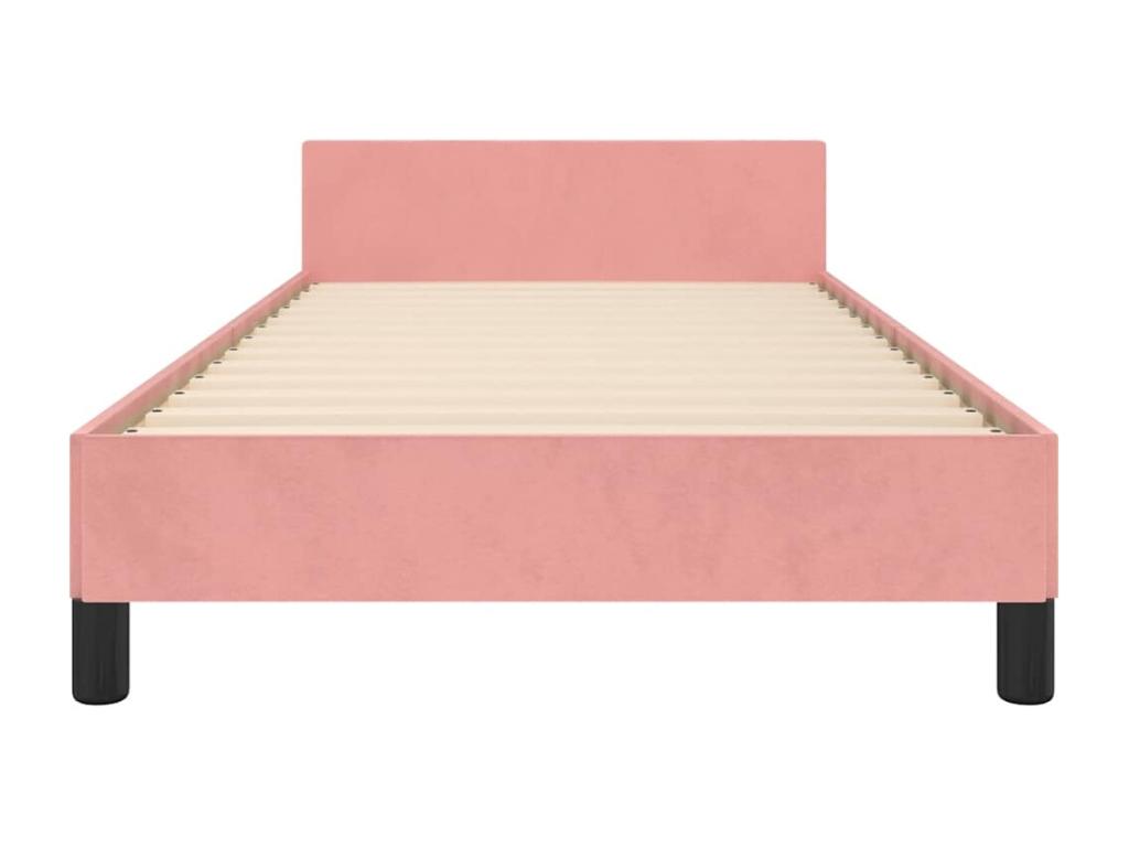 Bed frame and headboard without mattress, pink, 80x200 cm, velvet