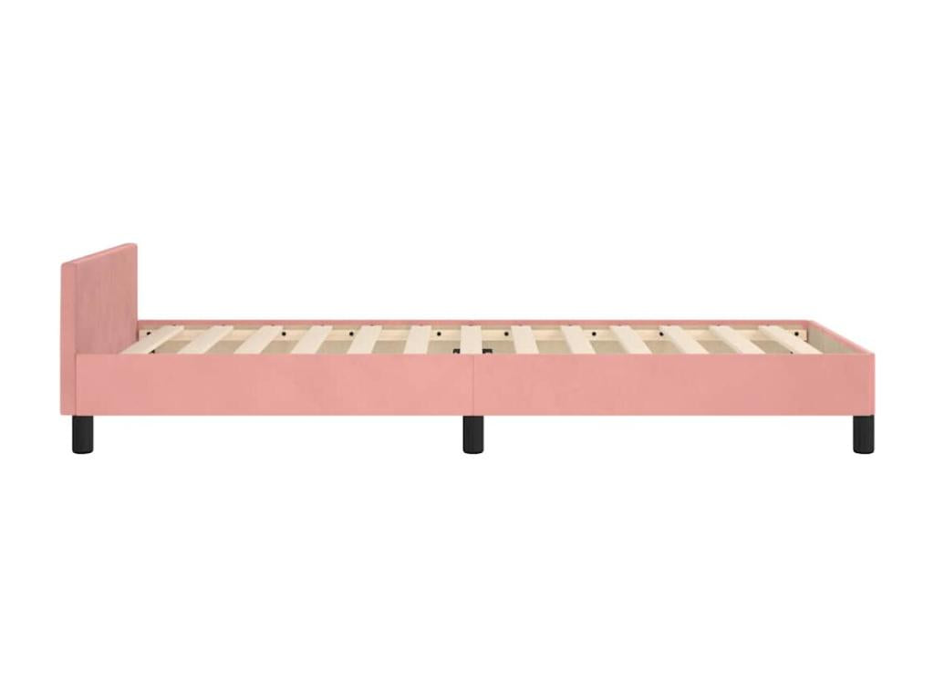 Bed frame and headboard without mattress, pink, 80x200 cm, velvet