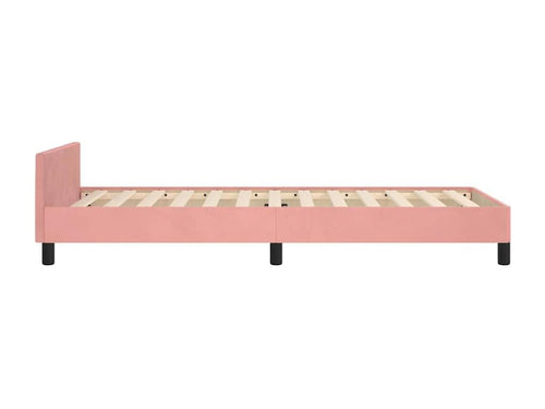 Bed frame and headboard without mattress, pink, 80x200 cm, velvet