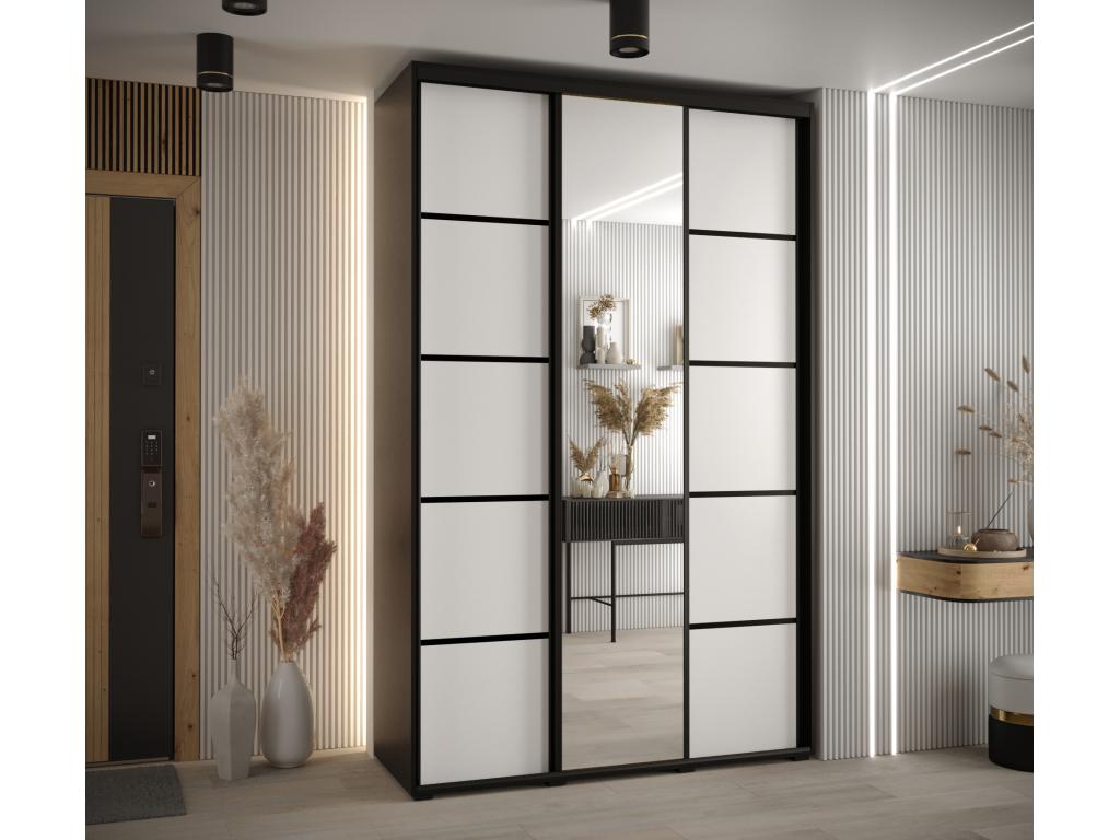 Meublita 5 Sliding Door Wardrobe 235.2/150/60 3 Doors Black/White/Black