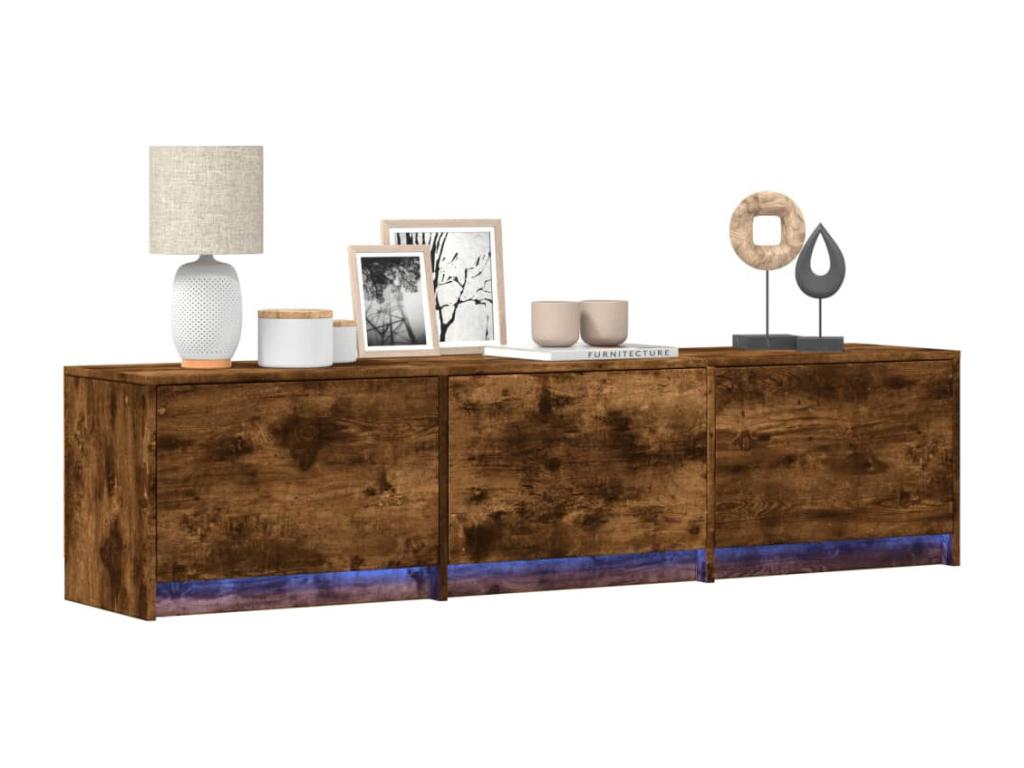 TV stand with LED lighting, smoked oak, 165x34x40 cm, engineered wood