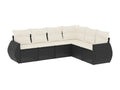 6-piece garden furniture set with cushions, black woven resin