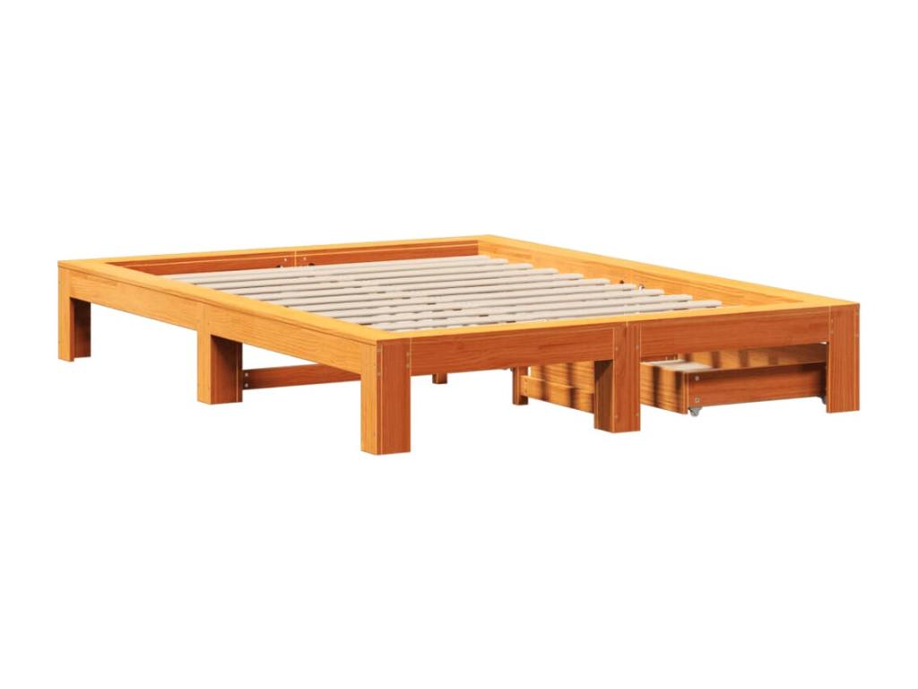 Bed frame without mattress, brown wax finish, 160x200cm, solid pine wood