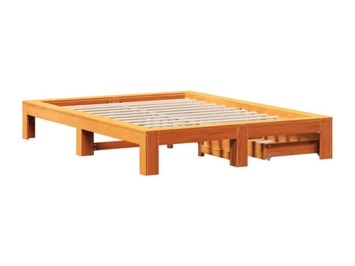 Bed frame without mattress, brown wax finish, 160x200cm, solid pine wood