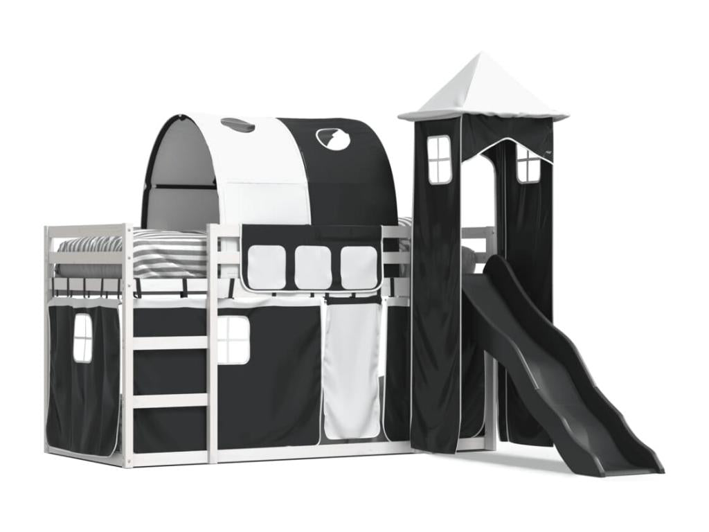 Bunk bed without mattress with slide, black and white, 90x200 cm