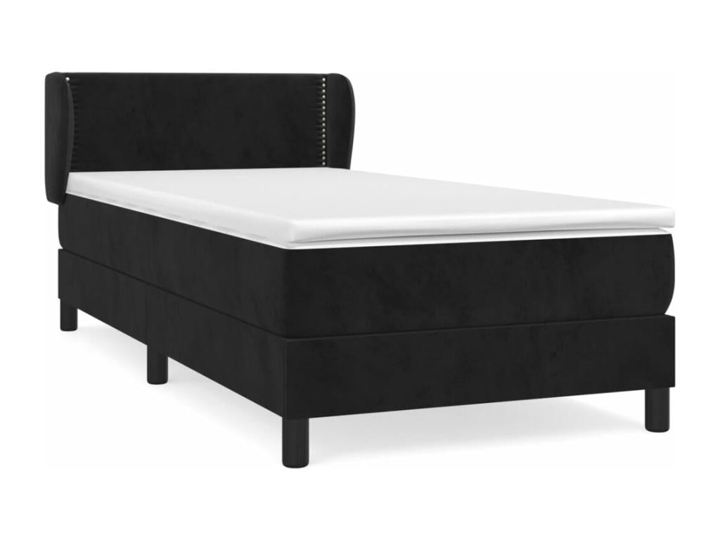 Upholstered bed base with mattress, black, 90x200 cm, velvet