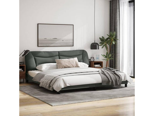 Bed frame with headboard, dark grey, 200x200 cm, fabric
