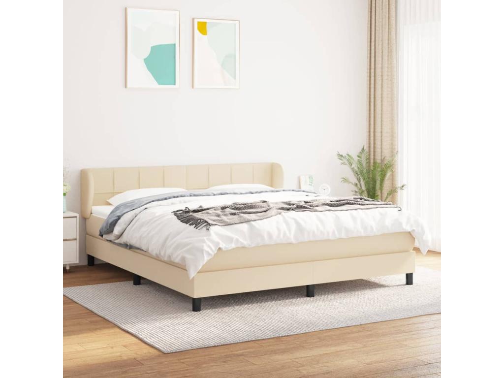 Upholstered bed base with mattress, Cream, 160x200 cm, Fabric