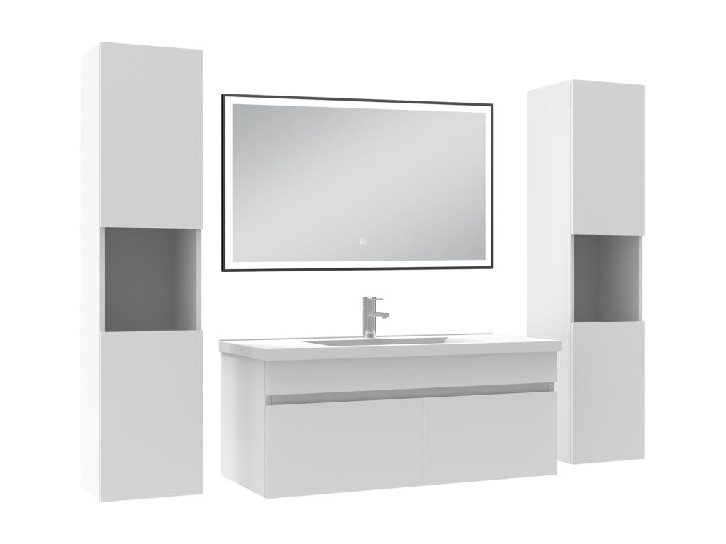 Single vanity unit 100cm with column and mirror, 3 colours and dimmable, white