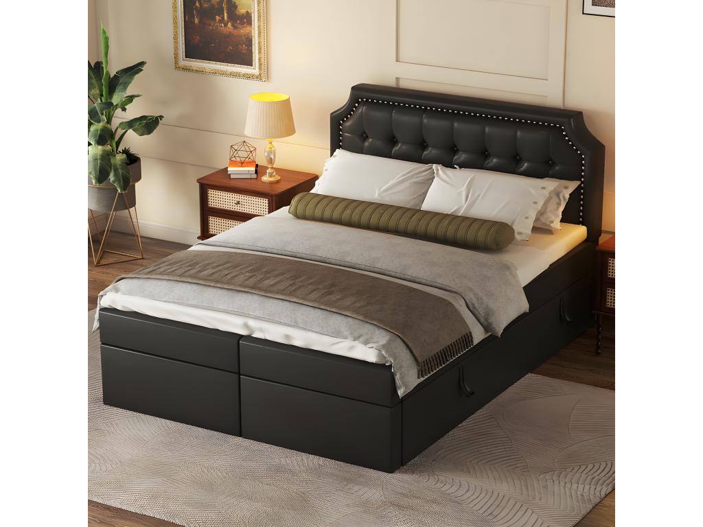 Storage bed 140x200cm upholstered in faux leather - open on both sides - Black