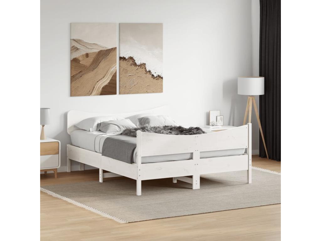 Bed frame with white headboard, 150x200 cm, solid pine wood