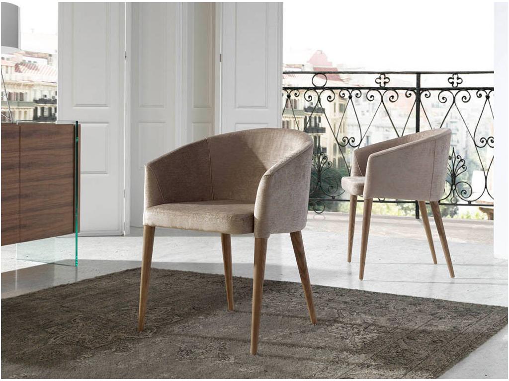 Meublita walnut wood and fabric armchair - Set of 2 - Meublita color 54