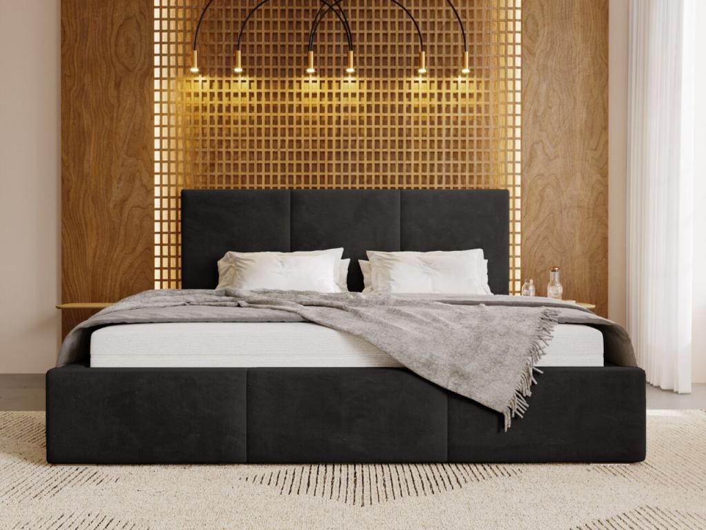 Upholstered bed with storage - 200x200 - double bed - velvet - black - Meublita