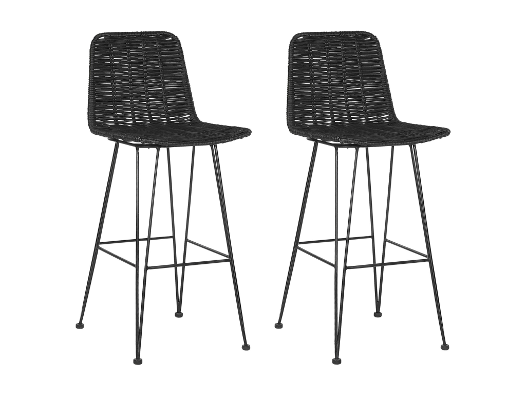 Set of 2 CASSITA Black Rattan Bar Stools