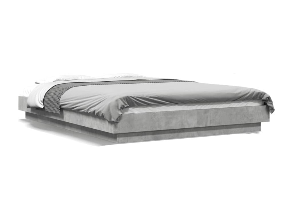 Bed frame and Vertchezères LED without mattress concrete gray 140x190 cm
