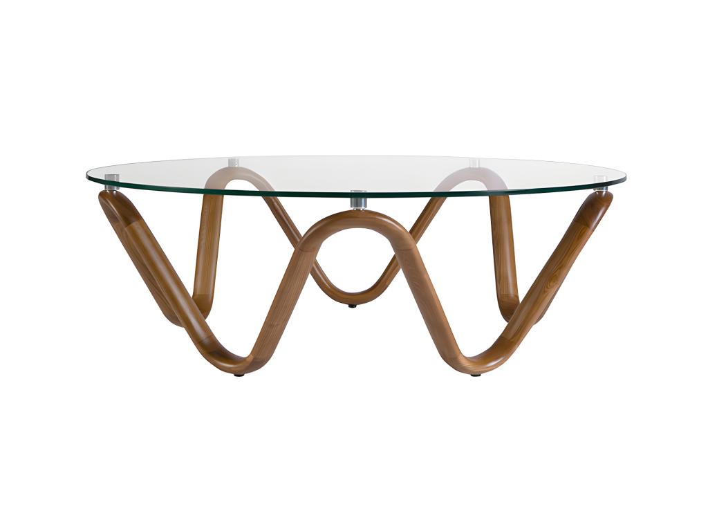 Round coffee table in tempered glass and walnut 2124 Vertchez