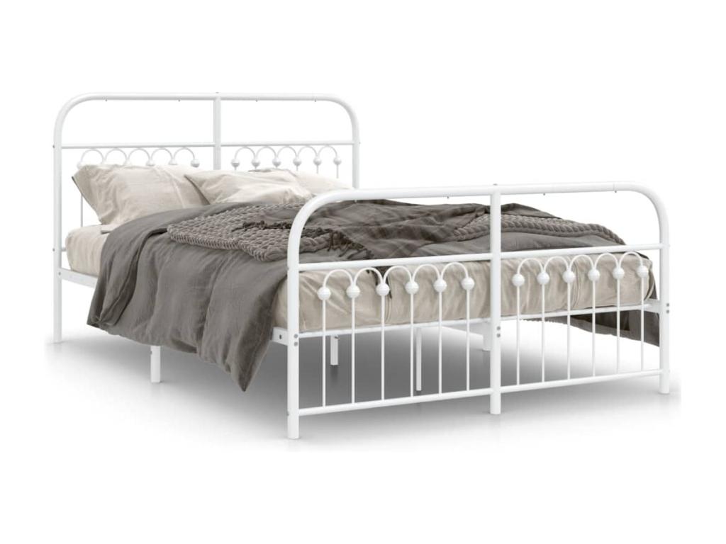 Metal bed frame without mattress and white bed legs, 137x190 cm