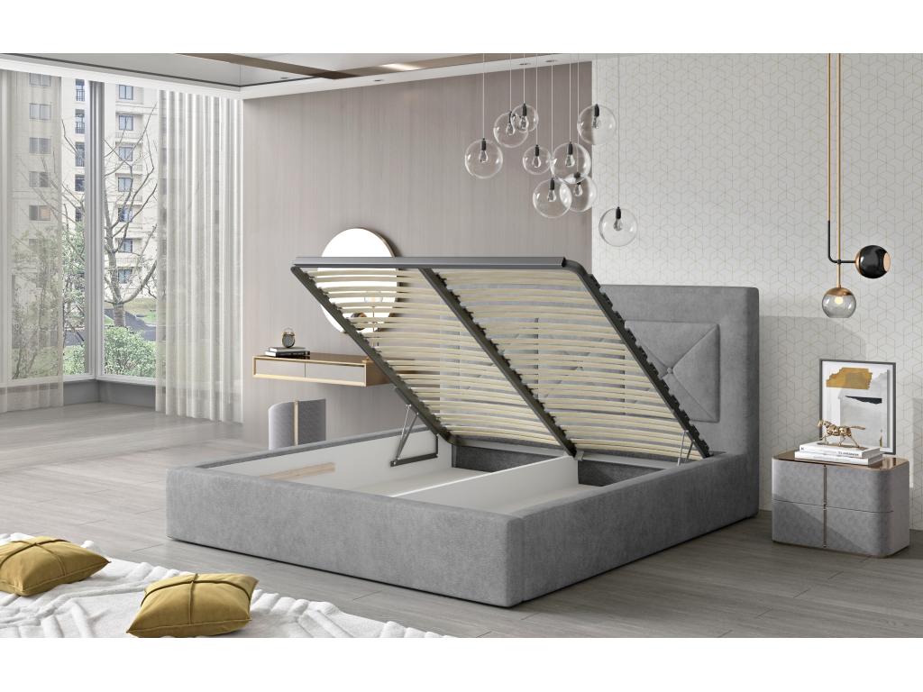 Meublita upholstered double bed in terracotta red fabric - Sleeping area 160x200 cm - Storage compartment version