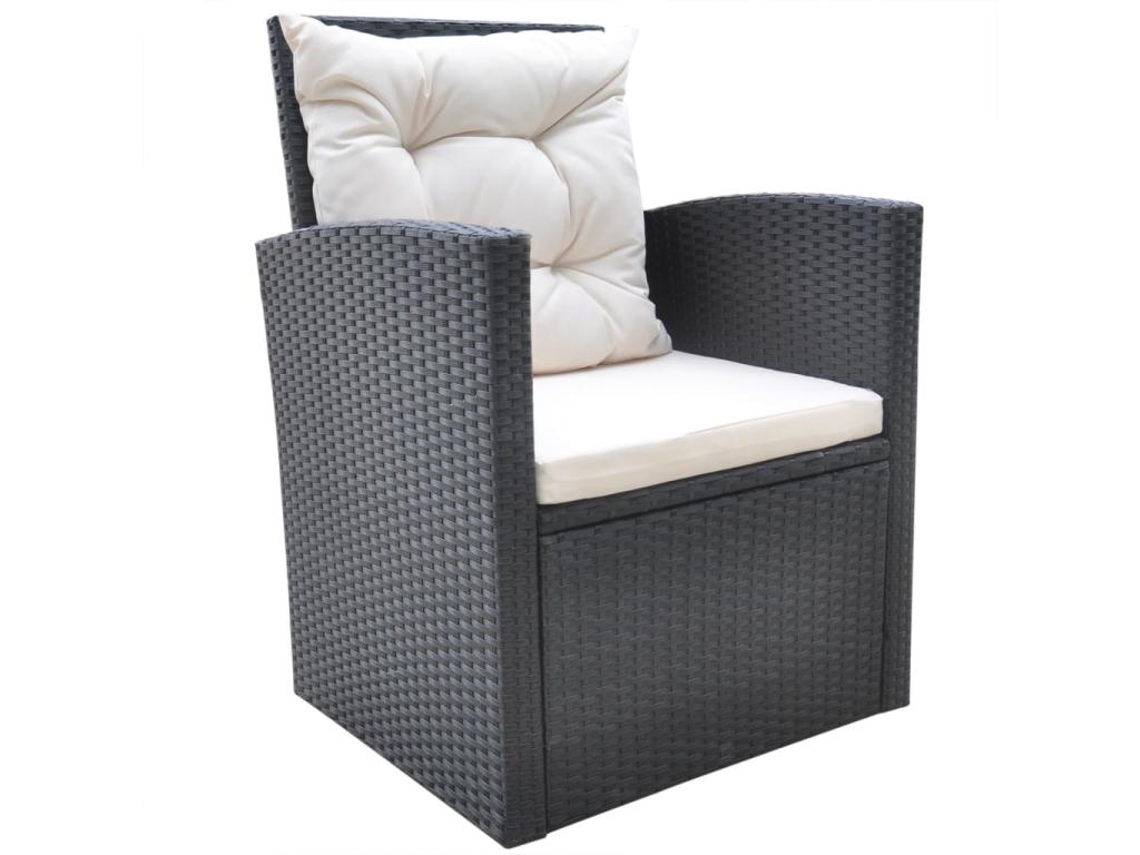 6-piece garden dining set and cushions, black woven resin