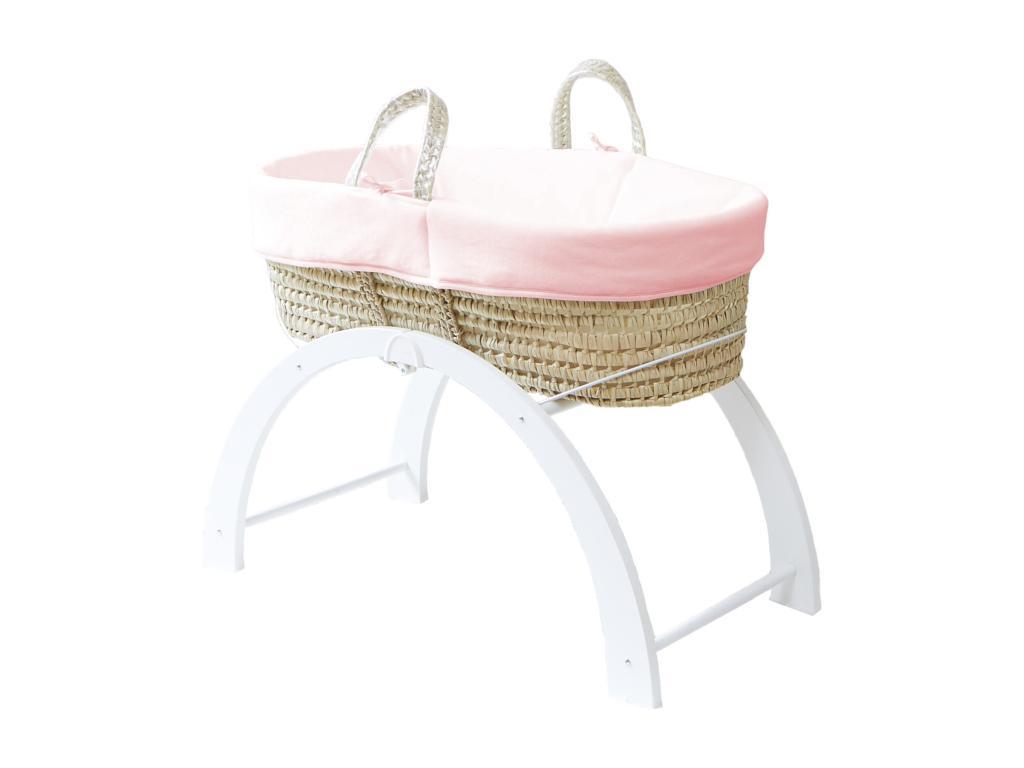 Moses basket with reversible stand, white, organic cotton cover - Peony