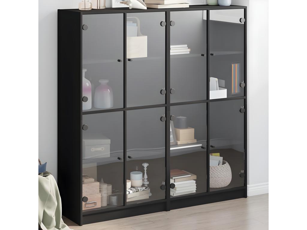 Bookcase with doors, black, 136x37x142 cm, engineered wood