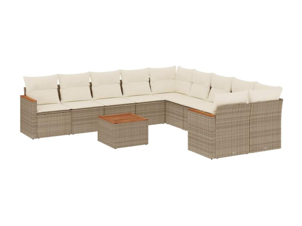 11-piece garden furniture set with beige resin wicker cushions