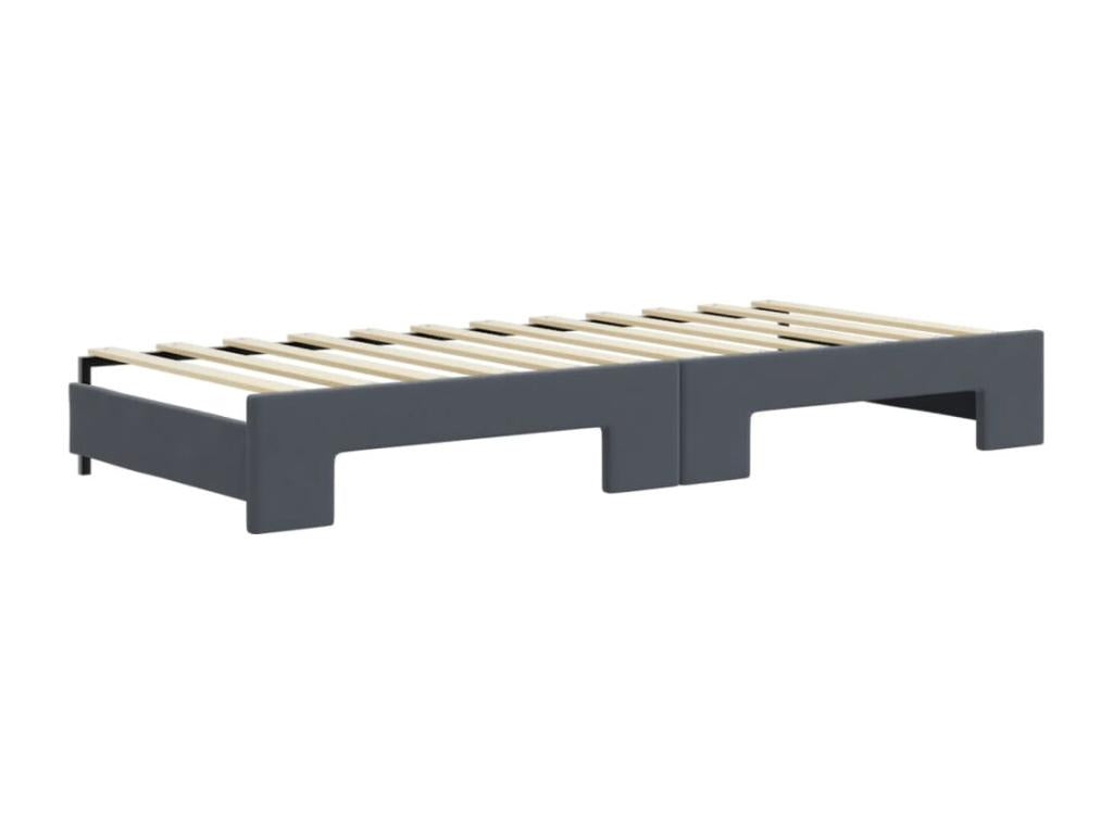 Daybed with trundle and drawers, dark grey, 90x200cm, velvet