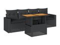 5-piece garden furniture set with cushions, black woven resin