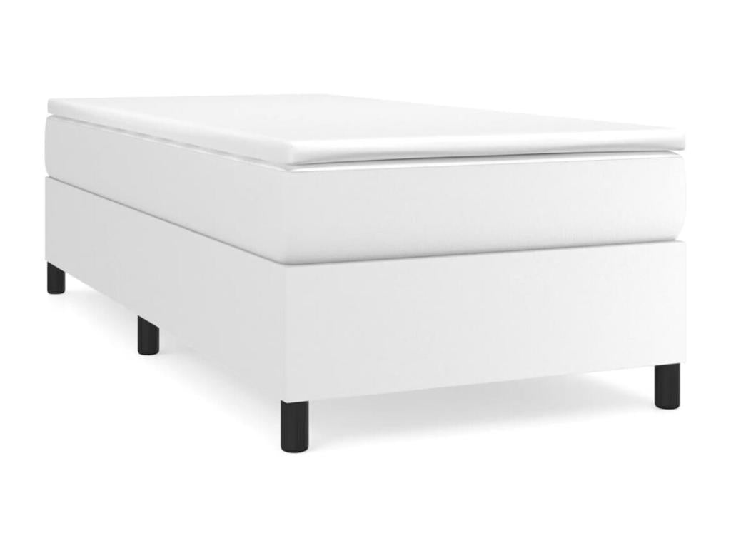 Upholstered bed base with mattress, white, 90x200 cm, faux leather