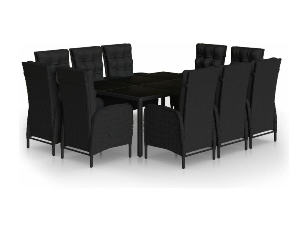 11-Piece Garden Dining Set, Black Wicker Resin