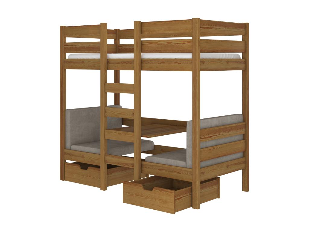 Vertchez 90x200cm light wood loft and bunk bed with two sleeping spaces and two storage drawers