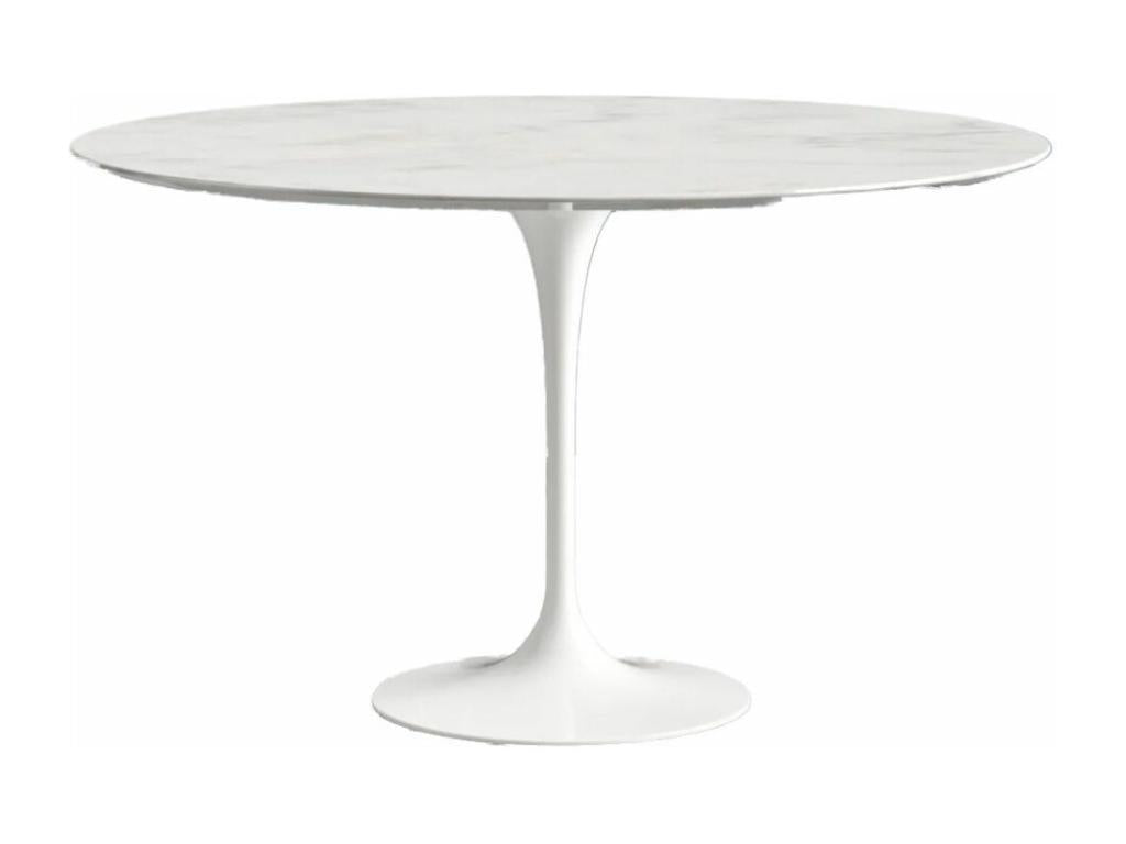 Round Tulip Marble Table - White Marble Top - Diameter 80 cm - Glossy White Base
