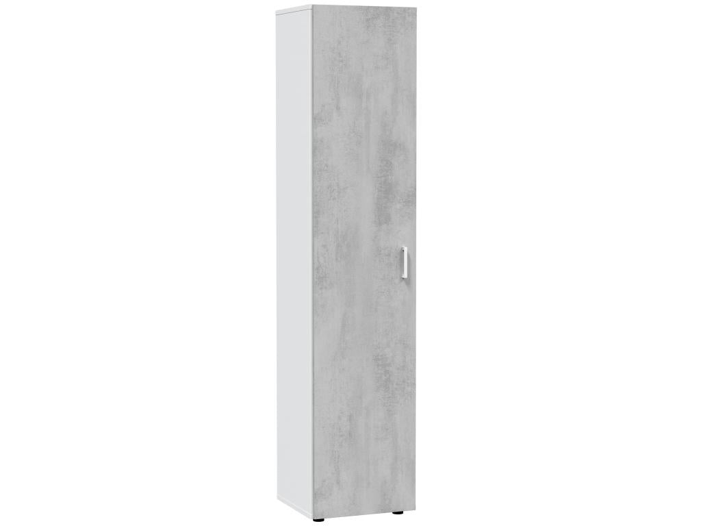 Storage cabinet made of melamine-coated particleboard in matte white and cement grey - Height 182 x Length 41 cm x Depth 37 cm