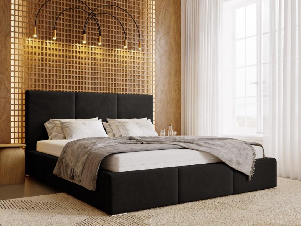 Upholstered bed with storage - 200x200 - double bed - velvet - black - Meublita
