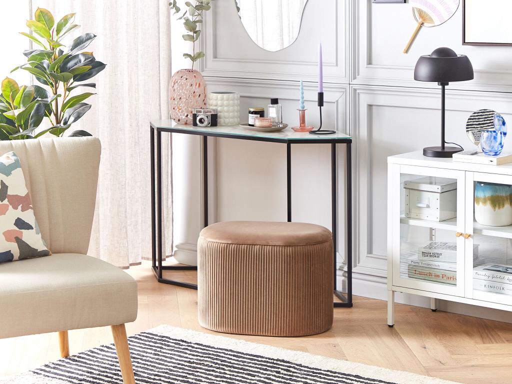 Vertchez Velvet Storage Pouf 55 cm x 35 cm Beige