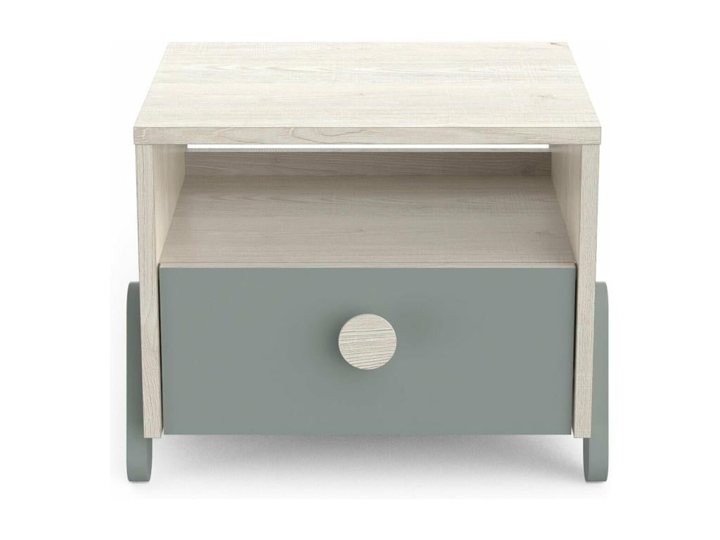 Scandinavian Bedside Table with 1 Drawer and 1 Niche, 39 cm Wide, Wood and Green - Vertchez