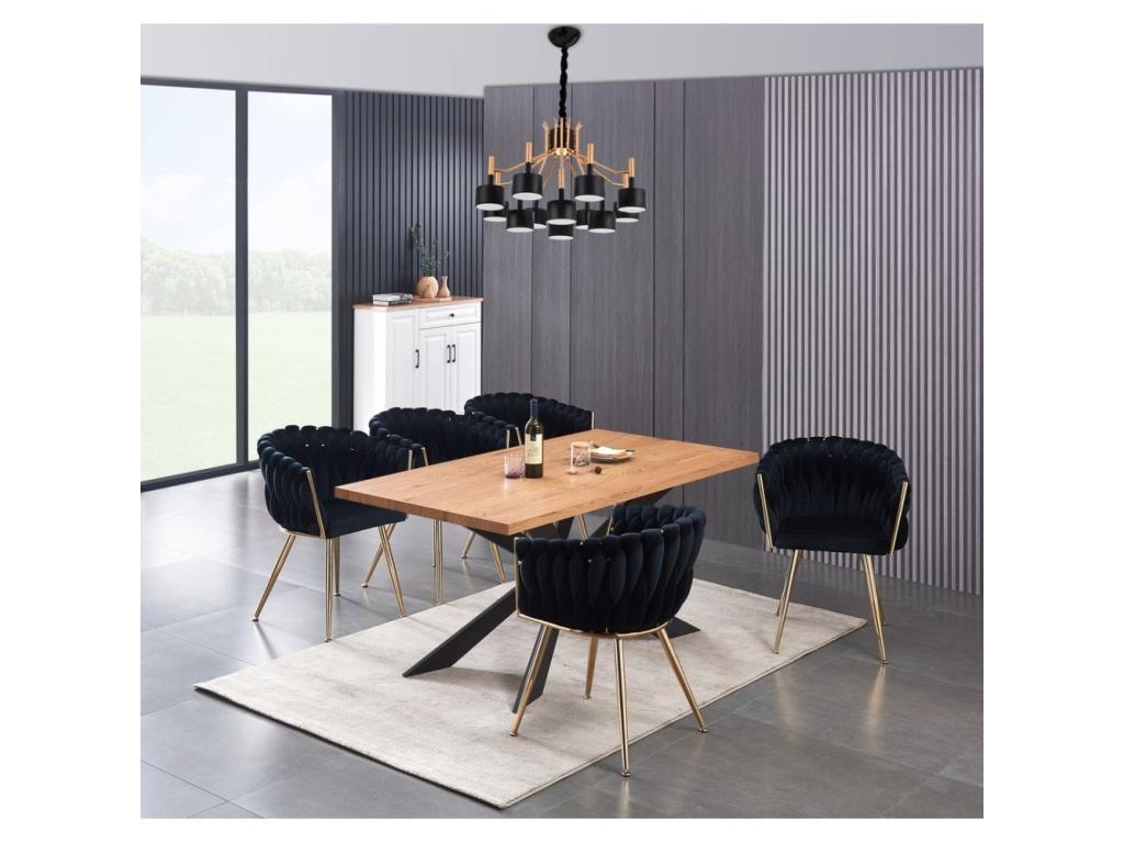 ROMA - Woven Velvet Chair - With Armrests - Black