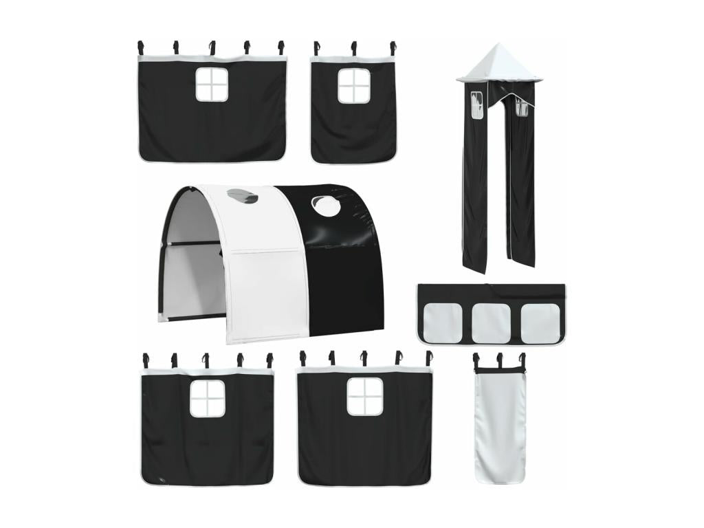 Bunk bed without mattress with slide, black and white, 90x200 cm