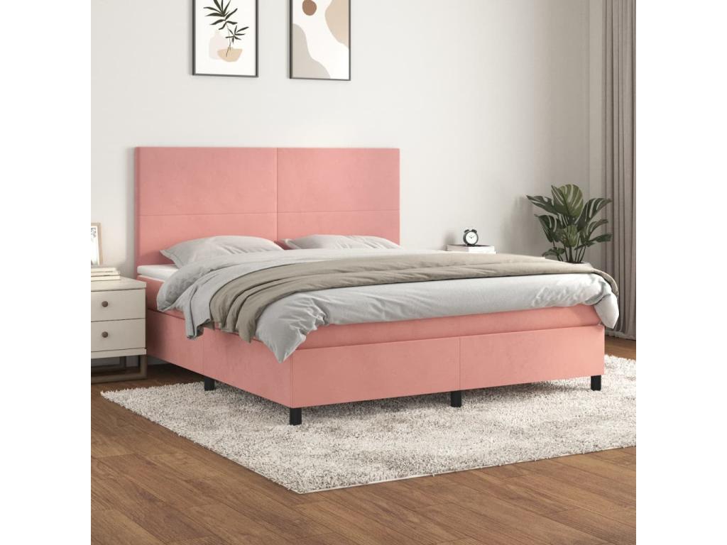 Upholstered bed base with mattress, pink, 160x200 cm, velvet