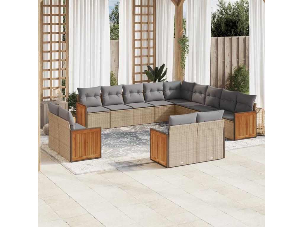 13-piece beige resin wicker garden furniture set with cushions