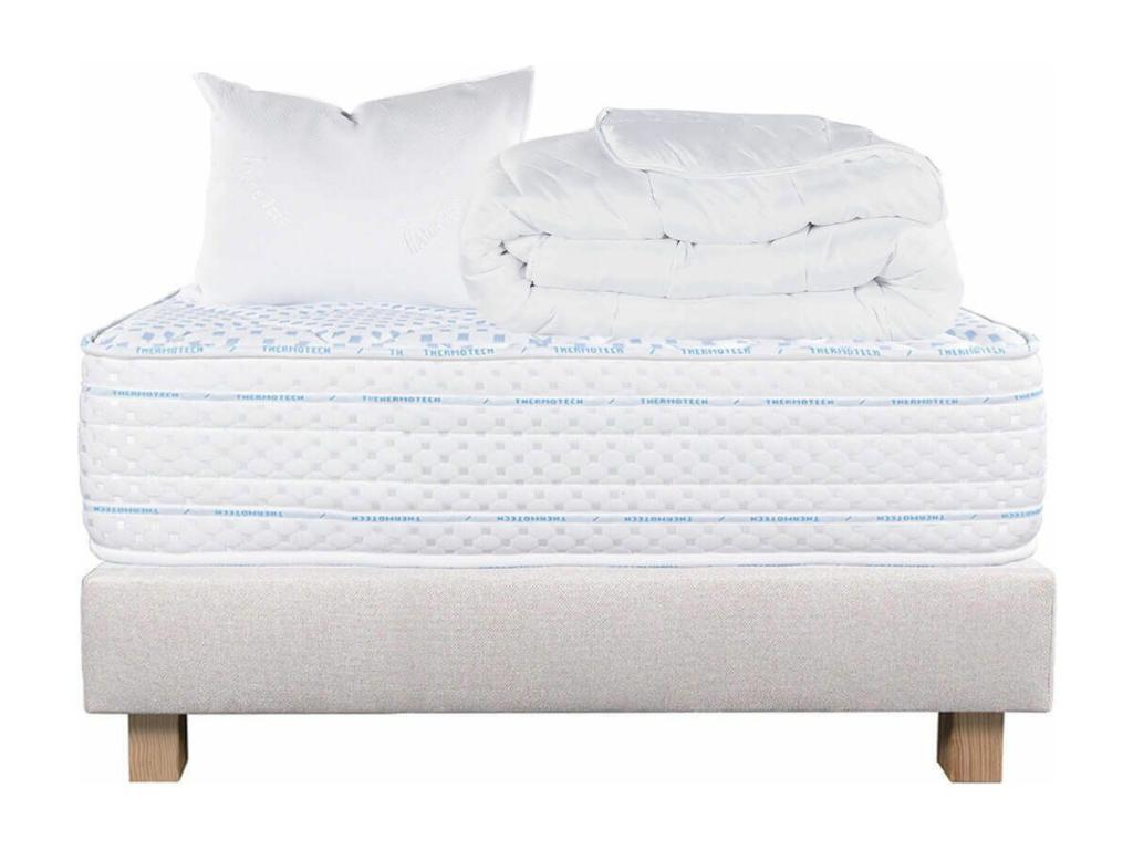 Meublita - Beige Upholstered Mattress and Bed Base Pack 90x190 cm with 1 Pillow and 1 Duvet