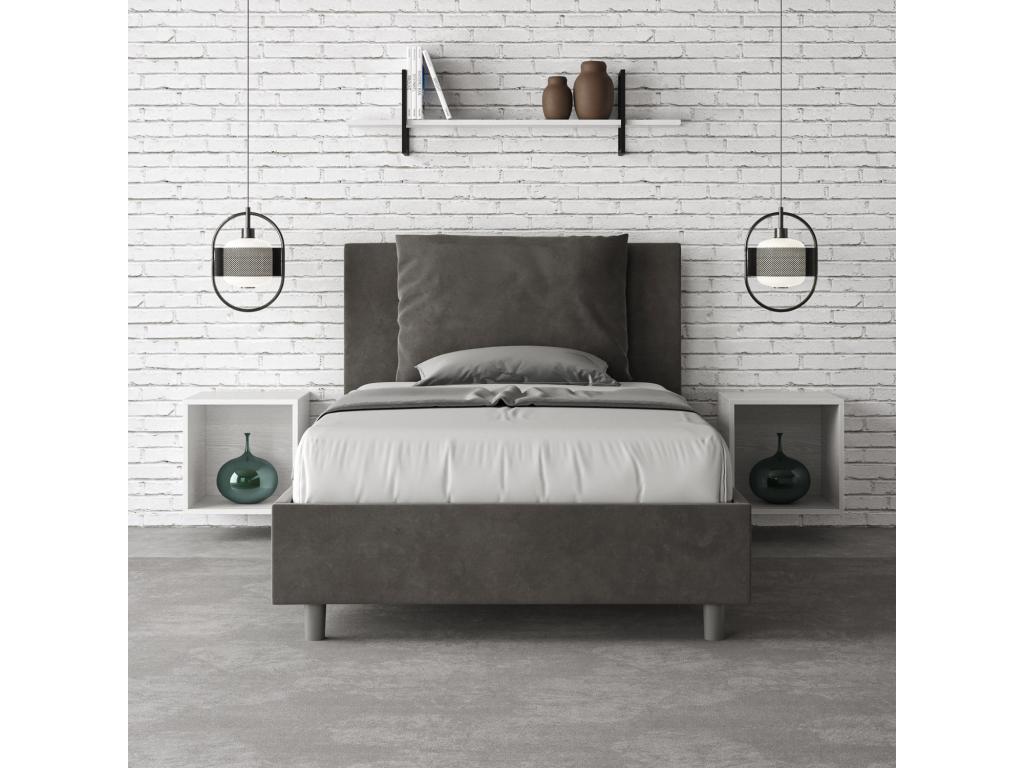Single bed with 120x190cm grey microfiber upholstered base from Vertchez