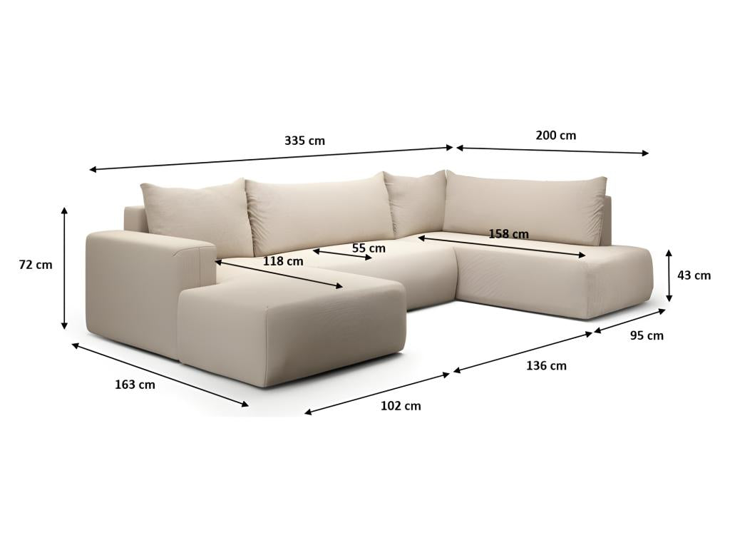 Meublita U-shaped panoramic convertible corner sofa in white with right-hand corner